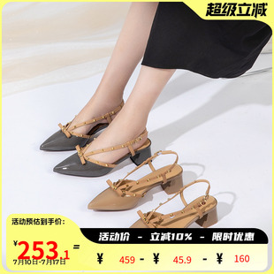 時尚 鉚釘包頭后空涼鞋 鞋 2025春季 時裝 新款 洋氣女鞋 康奈女鞋 女法式