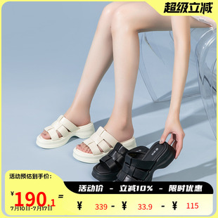 跛跟露趾外穿一字拖涼鞋 康女鞋 輕便軟底編織涼拖鞋 夏季 奈2025新款