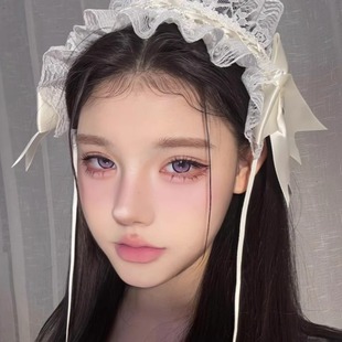 日系蕾絲花邊束發帶蝴蝶結法式 復古Lolita甜美度假頭飾氛圍感飾品