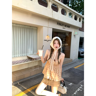 原創碎花花邊短袖 Vine 吊帶慵懶休閑韓系圓領 Lazy aaaaxbbb