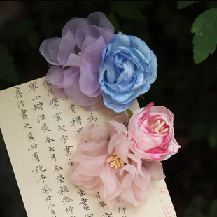森系燙花發飾原創洛麗塔花朵發夾演出海邊度假發卡絹花漢服頭飾