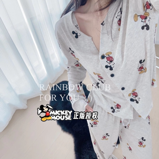 授權可愛米奇合作款 睡衣家居服套裝 親膚再生纖維開衫 長褲 長袖 正版