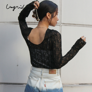 套頭衫 洋氣蕾絲透視長(zhǎng)袖 女1124127127 甜辣性感修身 Ungrid2024春季