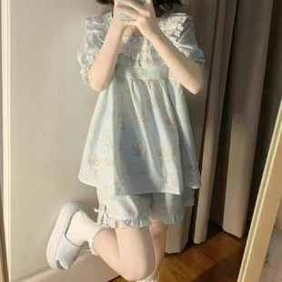 睡衣女夏季 家居服套裝 純棉短袖 可愛甜美花邊夏天大碼 薄款 2025新款