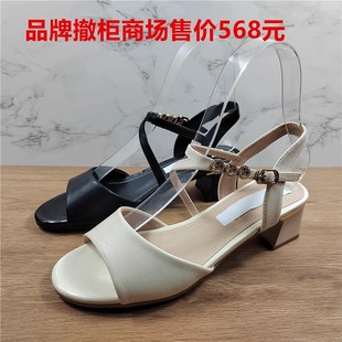 一字扣水鉆高跟鞋 涼鞋 女2025夏季 魚嘴粗跟配裙子時裝 新款 品牌斷碼