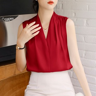 上衣小衫 背心女夏雪紡襯衫 吊帶t恤 白領網紅辣妹緞面無袖 職業西裝