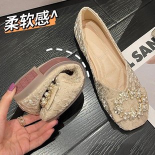 配裙子溫柔風豆豆鞋 平底鞋 軟底防滑百搭鞋 春秋季 女 女2025新款