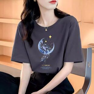 爆款 大碼 女t恤夏2025新款 純棉短袖 設計感小眾上衣女高級感 女裝